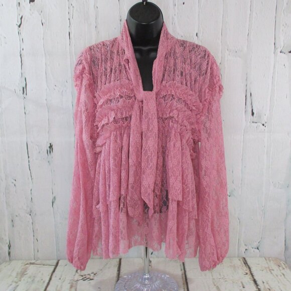 INC International Concepts Ruffled Lace Tiered Blouse - Picture 1 of 7